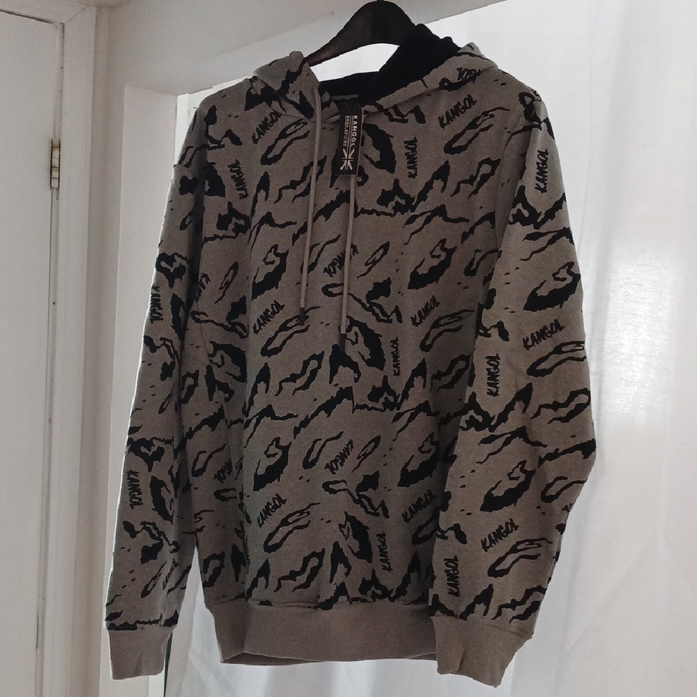 Kangol Black and Gray Patterned Men's Hoodie Sweater Medium